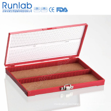 Caja de almacenamiento de diapositivas de microscopio de 100 lugares con pin de bisagra